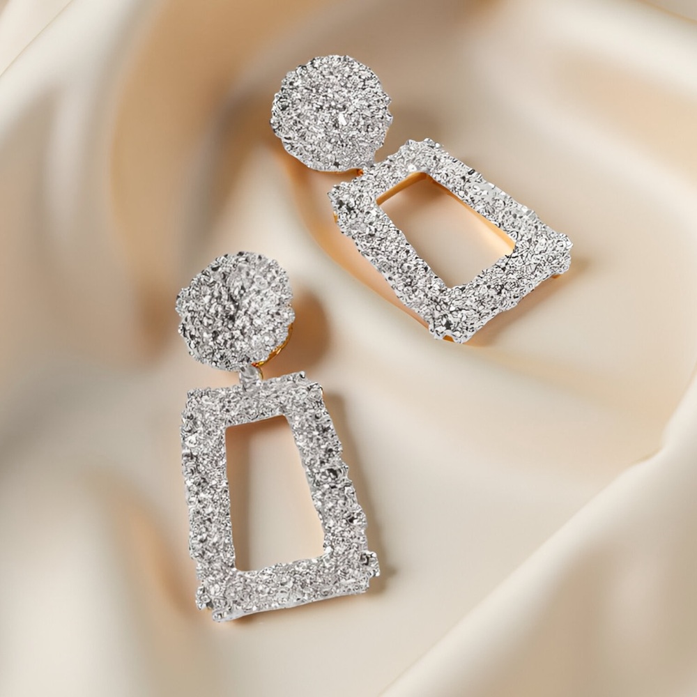 Silver Geo Statement Earrings